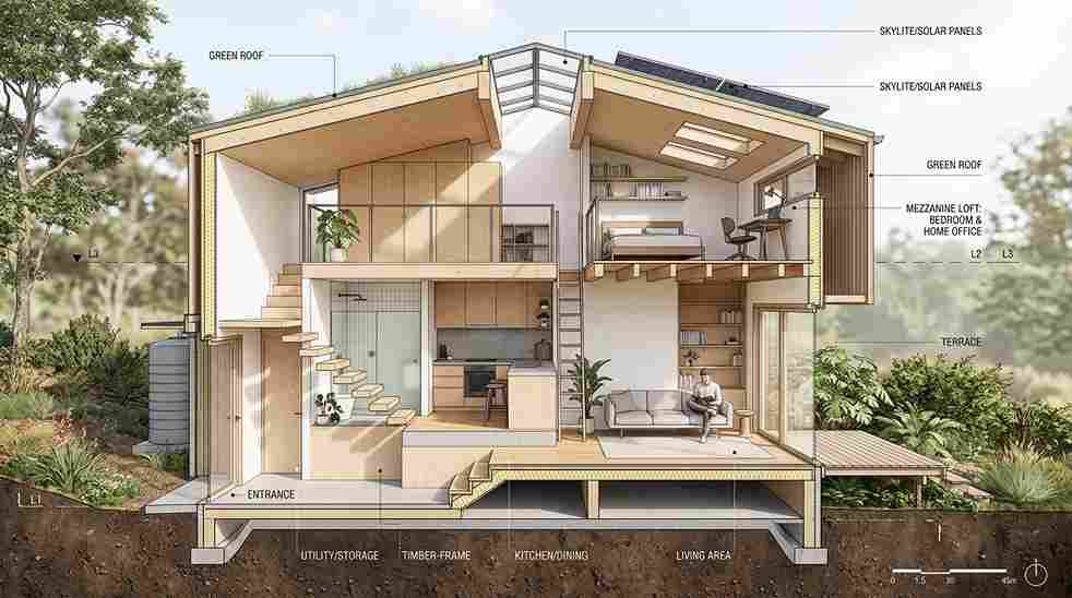Denah open plan rumah minimalis modern hemat lahan